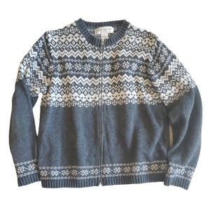 Jones New York Sport gray fair Isle full zip cardigan Small